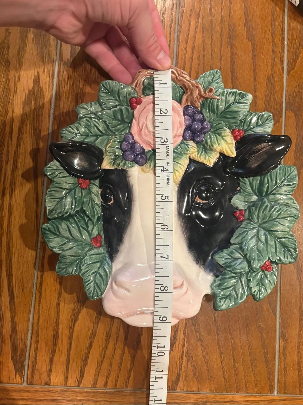 1994 Fitz and Floyd Ceramic Floral Cow Head Decorative Plate Serveware